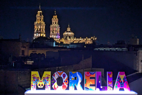 Morelia cathedral by night